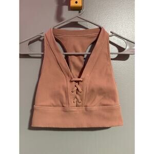 Offline by Aerie Ribbed Lace-Up Sports Bra Pink Racerback Size S/P